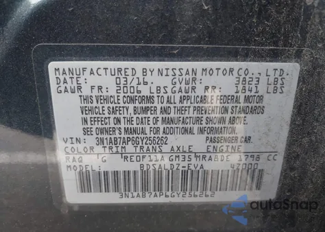 2016 Nissan Sentra Sv из США, поврежденный, VIN 3N1AB7AP6GY256262